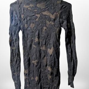 bebe Black Lace Long-Sleeve Sheer Top